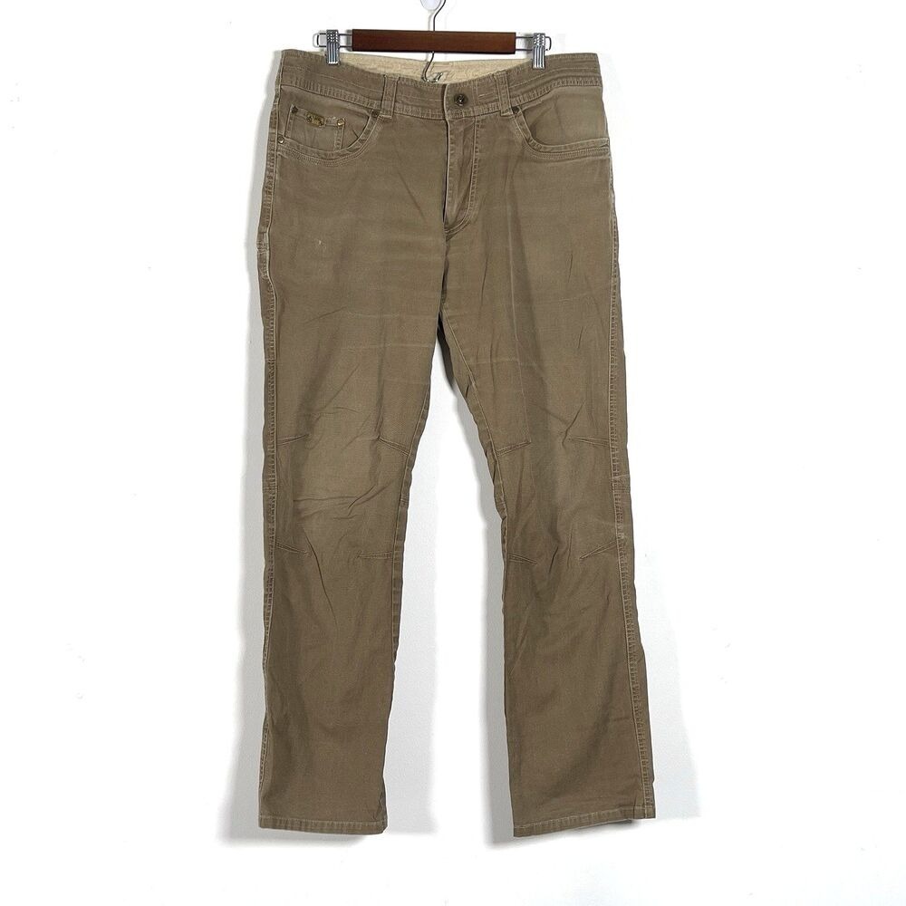 Kuhl Pants Mens Sz 36x34(32)  Tan Kanvus Jean Canvas Patina Dye Outdoor Hiking